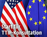 US-Flagge und EU-Flagge