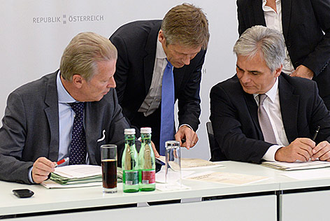 © APA/Robert Jäger Bundeskanzler Werner Faymann, Kanzleramtsminister Josef Ostermayer und Viizekanzler Reinhold Mitterlehner