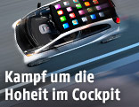 App-Symbole auf fahrendem Auto