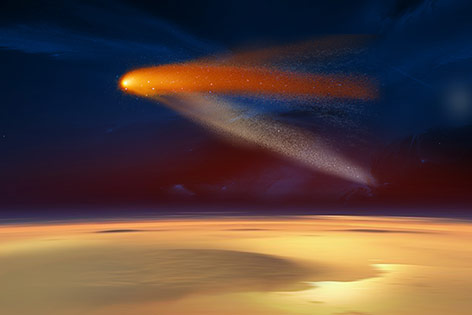 Künstlerische Darstellung zeigt den Kometen Siding Spring (C/2013 A1) über dem Mars