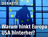 Umriss eines Arbeiters hinter einer EU-Flagge
