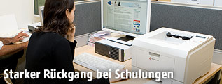 Frau sitzt vor einem Computer im AMS