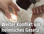 Labormitarbeiter mit Pipette und Petrischale