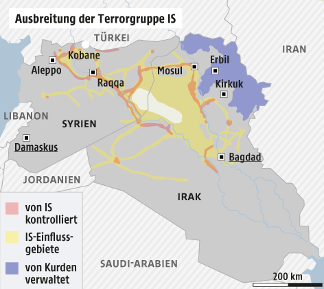 © APA/ORF.at Karte zur Ausbreitung des IS
