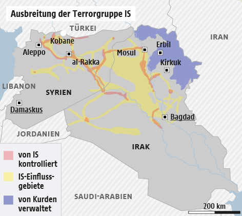 © APA/ORF.at Karte zur Ausbreitung des IS