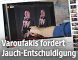 Screenshot aus Neo Magazin Royale mit einem Monitor, der eine Bildmontage von Yanis Varoufakis zeigt