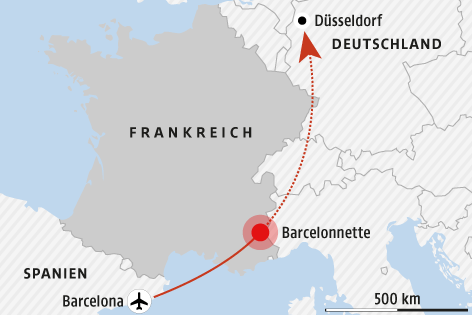 © APA/ORF.at Karte zeigt Unglücksort in Frankreich