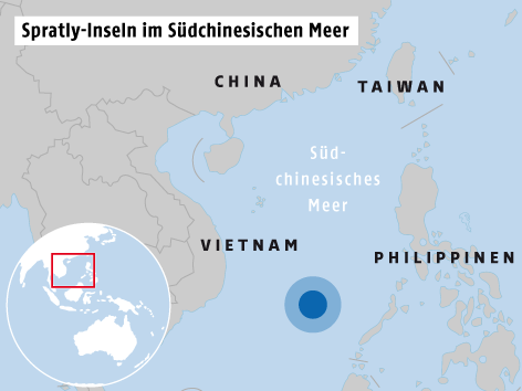 Karte zeigt die Spratly-Inseln
