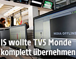 Auf einem TV5-Monde-Redaktionsmonitor ist "Media Offline" zu lesen