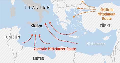© APA/ORF.at Karte zum Flüchtlingsdrama