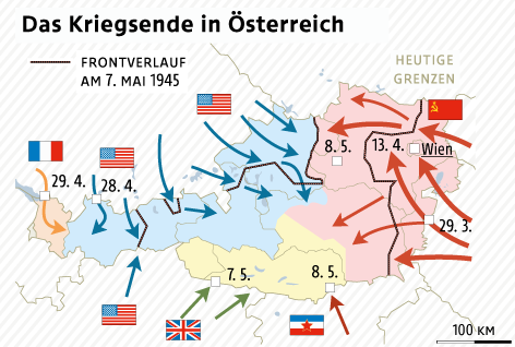 Grafik zu den Besatzungszonen in Österreich