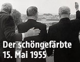 Leopold Figl am Balkon des Schloss Belvedere mit dem Rücken zur Kamera, 15.5.1955