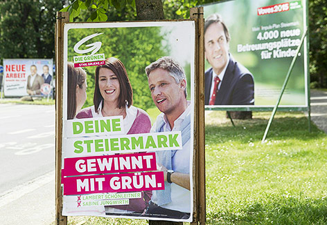 Wahlplakate der Grünen, SPÖ und FPÖ in Graz
