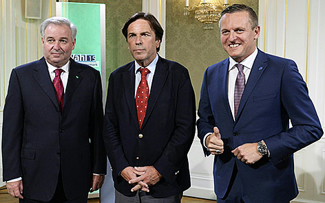 © APA/Hans Klaus Techt Steiermarks Spitzenkandidaten Landeshauptmann Franz Voves (SPÖ), Hermnann Schützenhöfer (ÖVP) und Mario Kunasek (FPÖ)