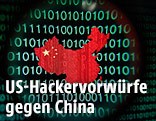 Computerbildschirm mit Binärcode und Symbolbild von China