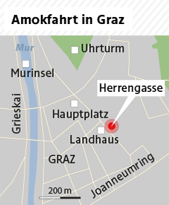© APA/ORF.at Karte zur Amokfahrt in Graz
