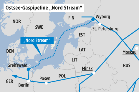 © Grafik: APA/ORF.at; Quelle: APA/Nord Stream Karte zeigt Verlauf der Ostsee-Gaspipeline „Nord Stream“