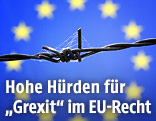 Stacheldraht vor EU-Fahne