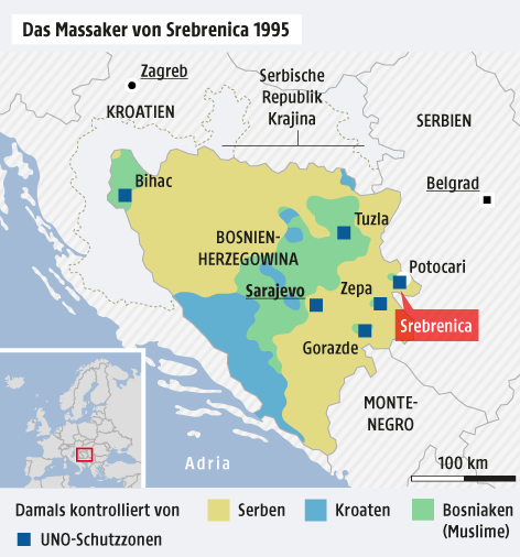 © Grafik: APA/ORF.at; Quelle: APA Karte zeigt das Massaker von Srebrenica