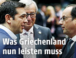 Alexis Tsipras, Jean-Claude Juncker und Francois Hollande