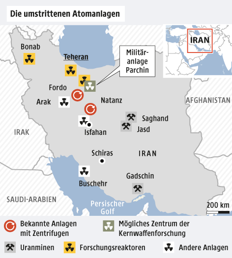 © Grafik: APA/ORF.at; Quelle: APA Karte zu den iranischen Atomanlagen