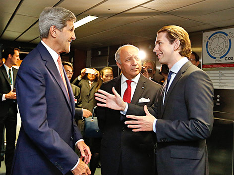© Dragan Tatic US-Außenminister John Kerry, Frankreichs Außenminister Laurent Fabius und der österreichische Außenminister Sebastian Kurz