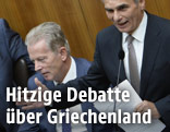 Werner Faymann,  Reinhold Mitterlehner und Hans-Jörg Schelling im Nationalrat
