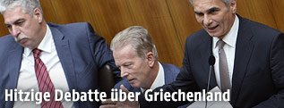 Werner Faymann,  Reinhold Mitterlehner und Hans-Jörg Schelling im Nationalrat