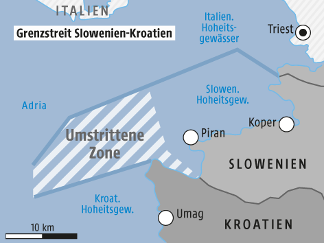 © Grafik: APA/ORF.at; Quelle: APA Karte der Bucht von Piran mit Streitpunkten