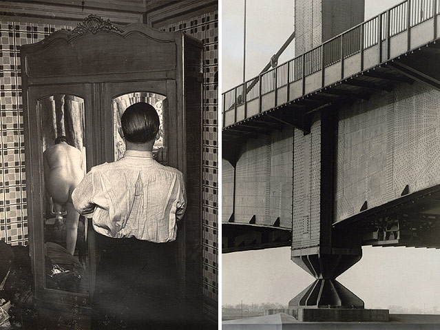 © Albertina, Wien bzw. Albertina, Wien/Dauerleihgabe der Österreichischen Ludwig-Stiftung für Kunst und Wissenschaft Brassai/"In einem Stundenhotel", Rue Quincampoix, um 1932 bzw. Albert Renger-Patzsch/Stützpunkt der Mülheimer Rheinbrücke, um 1930