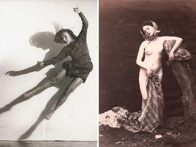 © beide Albertina, Wien Charlotte Rudolph/"Palucca", 1928 bzw. Felix-Jacques Antoine Moulin/"Mädchenakt, an einen Baumstumpf gelehnt", ca 1855