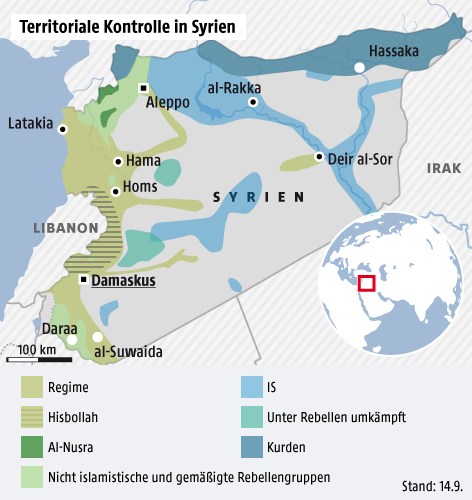 © Grafik: APA/ORF.at; Quelle: ISW Karte zu kontrollierten Gebieten in Syrien