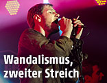 Michael Marco Fitzthum, Sänger der Band Wanda, auf der Bühne
