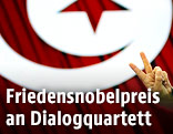 Tunesische Flagge und Hand mit Peace/Victory-Zeichen