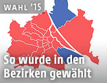 Karte zeigt die Hochrechnung in Bezug auf die Wiener Stadtbezirke