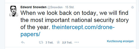 © Screenshot twitter.com Screenshot von Edward Snowdens Twittermeldung