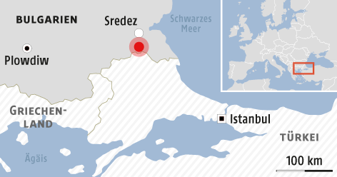 © APA/ORF.at Eine Grafik zeigt die bulgarische Grenzortschaft Sredez