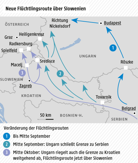 © Grafik: APA/ORF.at; Quelle: APA Karte zu Flüchtlingsrouten