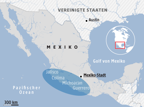 © APA/ORF.at Karte zeigt die vom Hurrikan betroffenen mexikanischen Bundesstaaten