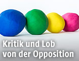Plastilinkugeln in den Farben der Oppositionsparteien