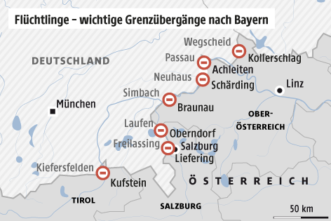 © Grafik: APA/ORF.at; Quelle: APA Grafik zu Grenzübergängen nach Bayern