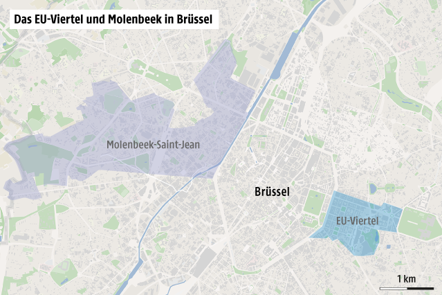 © Grafik: Omniscale/OSM/ORF.at Karte vom EU-Viertel und Molenbeek in Brüssel