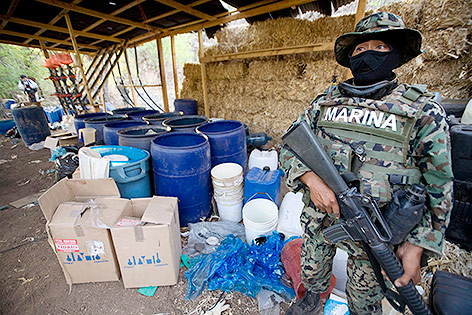 © Reuters/Jorge Dan Lopez Ein mexikanischer Soldat steht neben einem Methamphetaminlabor