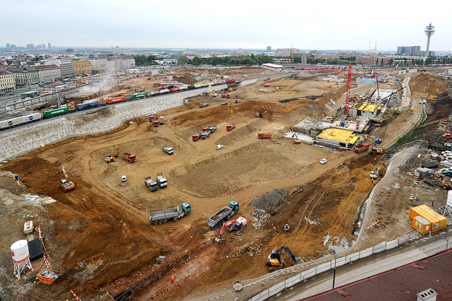 © APA/Angelika Warmuth Luftansicht der Baustelle des Wiener Hauptbahnhofs