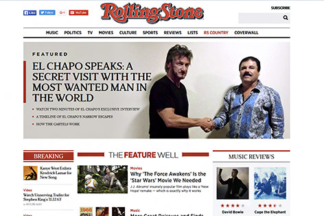 © Screenshot www.rollingstone.com Website des Rolling-Stone-Magazins zeigt US-Schauspieler Sean Penn und den mexikanischen Drogenboss Joaquin „El Chapo“ Guzman