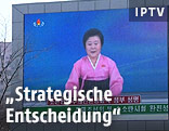 Bildschirm mit nordkoreanischer Nachrichtensendung