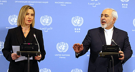 © APA/AP/Ronald Zak EU-Außenbeauftragte Federica Mogherini und Irans Außenminister Javad Zarif