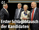Die Pr&auml;sidentschaftskandidaten Rudolf Hundstorfer, Alexander Van der Bellen, Irmgard Griss und Andreas Khol