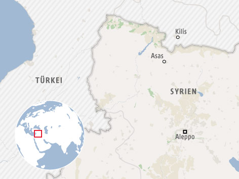© Omniscale/OSM/ORF.at Karte von Aleppo und Asas nahe der Türkischen Grenze