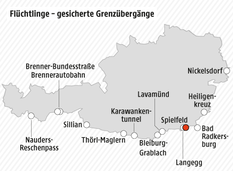 © Grafik: APA/ORF.at; Quelle: APA/BMI Eine Grafik zeigt die geplanten gesicherten Übergänge an Österreichs Grenzen